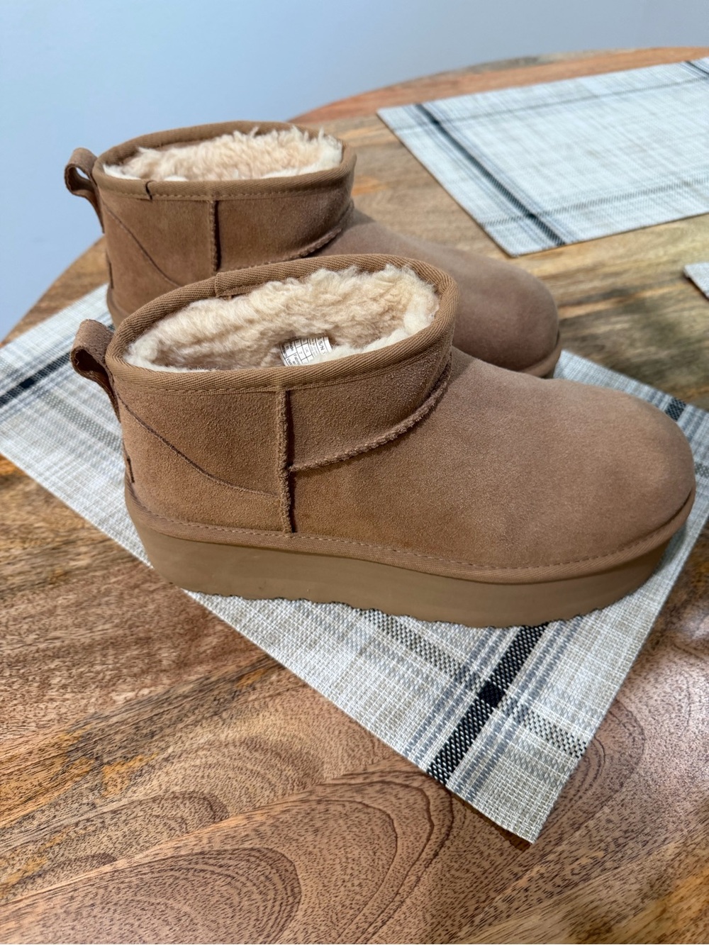 UGG Chestnut Suede Shearling-Lined Platform Ankle Booties